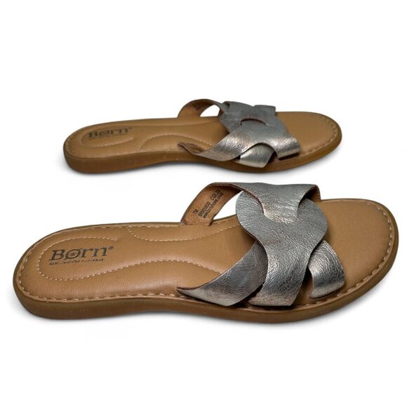 BORN Metallic Isabella Leather Slide Sandal - Light Gold, Sz 7, NWOB - Picture 8 of 12